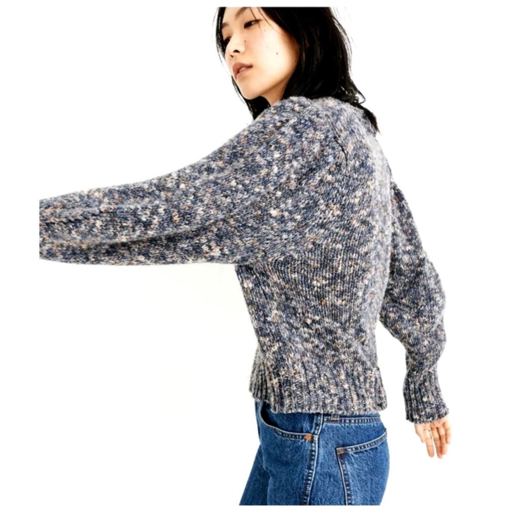 Madewell Pleat/Puff Shoulder Pullover Sweater Blue Marled Indigo Cozy Warm Sz XS